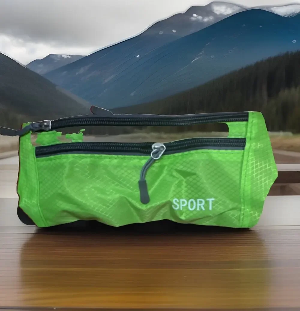 Hiking Waist Pack Green Polyester Fanny Pack 2 Pockets Zip Lightweight